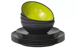 Melamine Set Grey-Line Lime 12 Pcs
