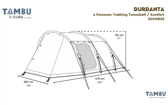 Tambu Durdanta Comfort 4 Person Trekking Tunnel Tent Brown 4 Tambu Durdanta Comfort 4 Person Trekking Tunnel Tent Brown - Image 2